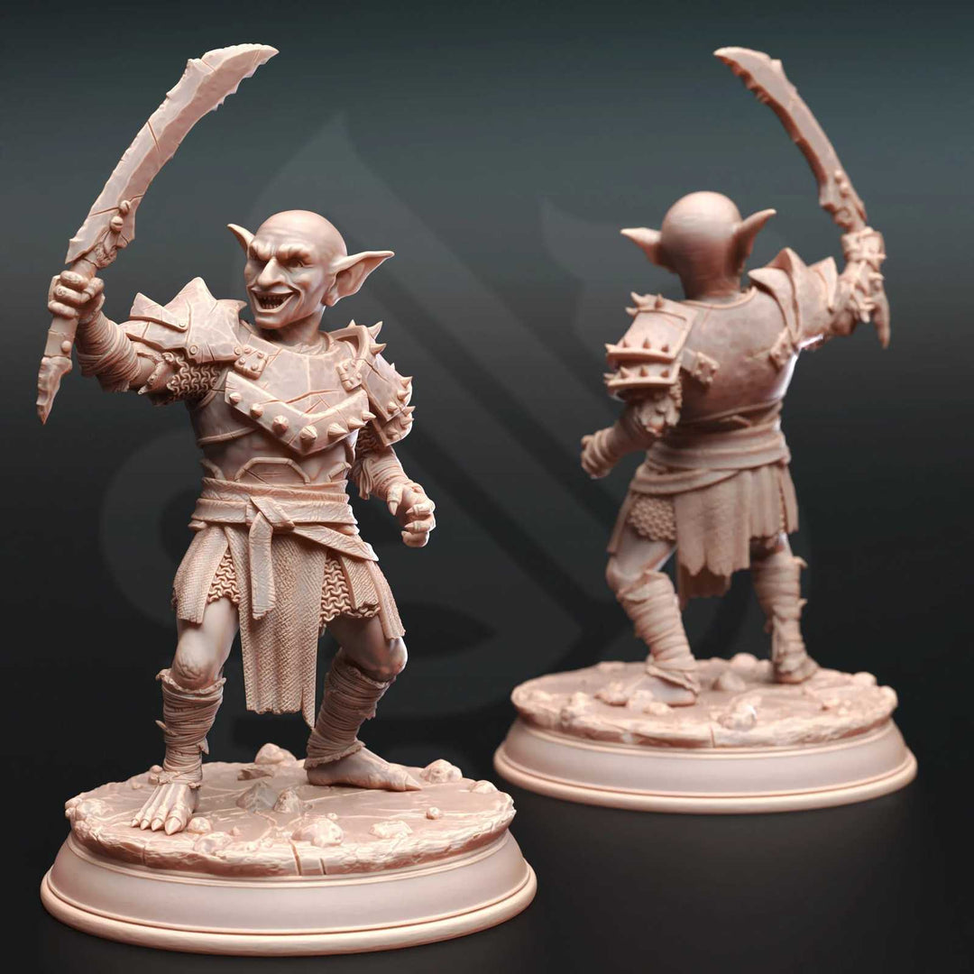 Goblin warrior scale model with sword, fantasy tabletop miniatures
