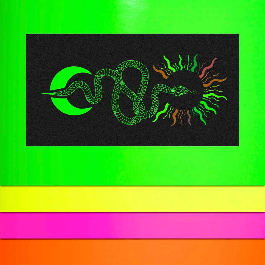 Decorative mat with snake design on a green background