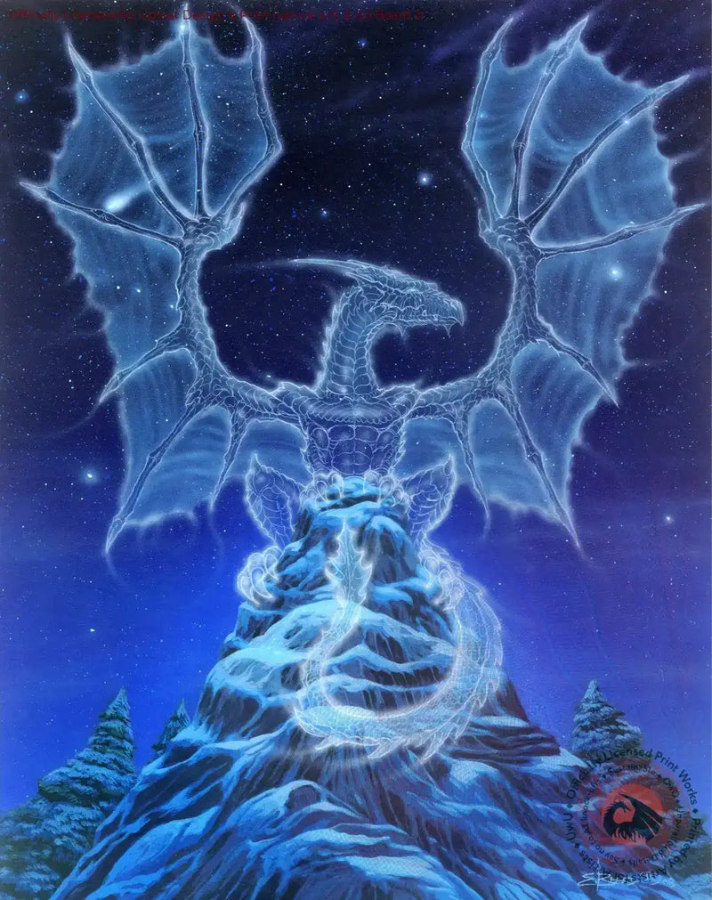 Winter Spirit Dragon art print by Ed Beard Jr. in a starry night sky