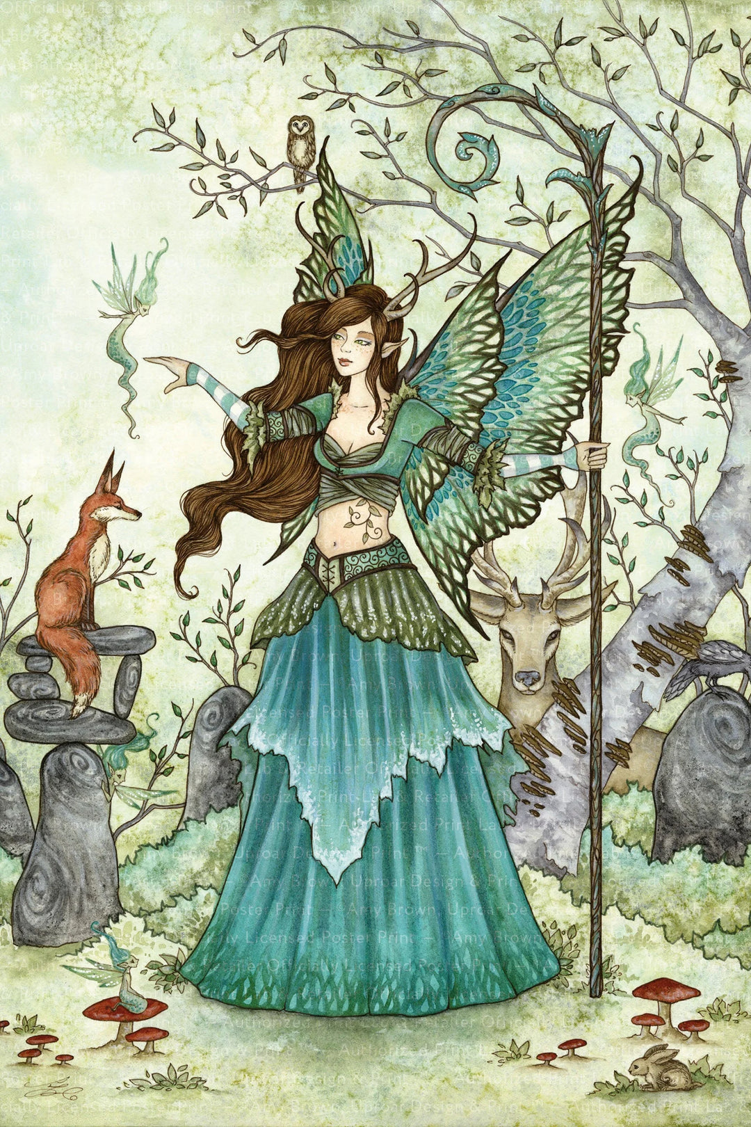 a painting of a fairy holding a staff